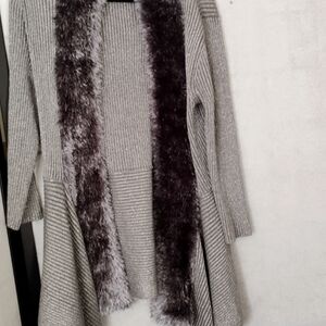 Lauren Michelle- Metallic silver, asymmetric designer sweater - Size XL